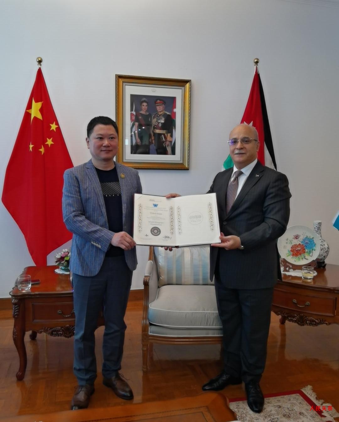 世界洪门组织（WHMO）理事长、洪门金华山山主陈学刚（观澜）5月28日在约旦驻华使馆领取获奖证书时的讲话-图片1